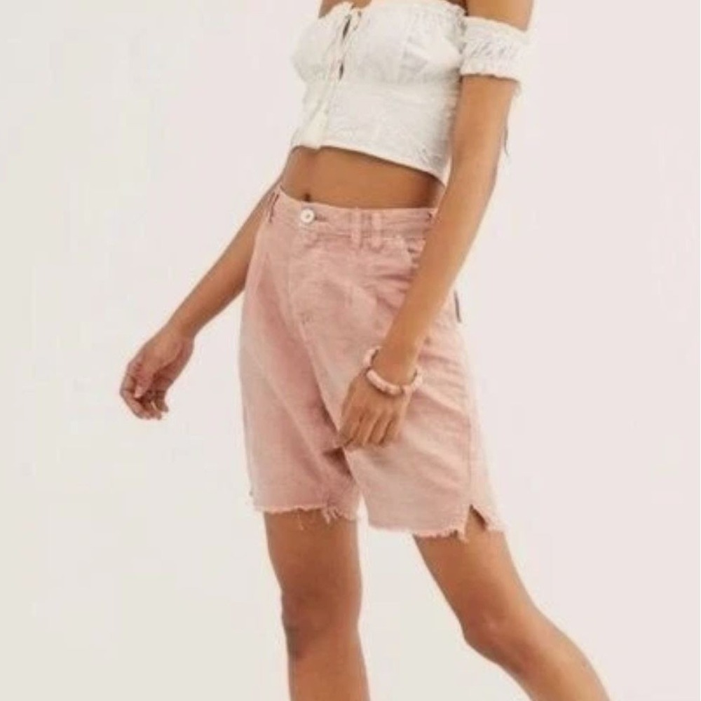 Free People We the Free Braided Pink Linen Blend Utility Shorts 4 Casual NWT
